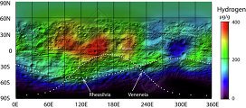 Карта распределения водорода на поверхности астероида Веста, полученная зондом Dawn
